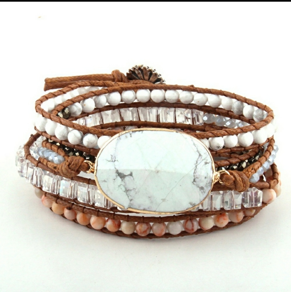 RESTOCKED NATURAL AMAZONITE STONE & GLASS BRACELET